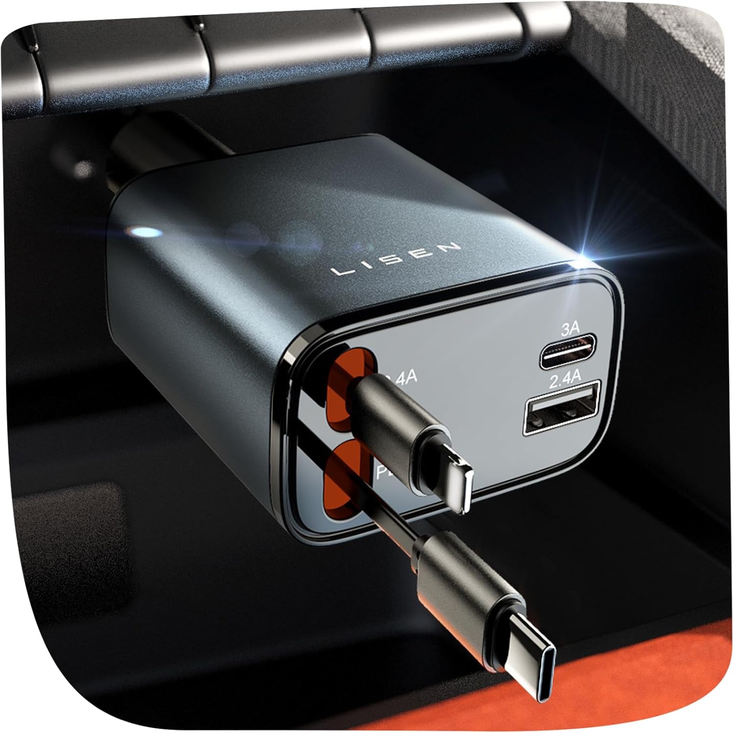 LISEN 69W Retractable Automobile Charger: Quick, 4-in-1, Common Compatibility